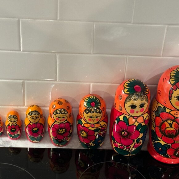 Vintage Russian Nesting Dolls 1990s Set 8 Hand-Painted Matryoshka Stacking rare - Picture 10 of 16
